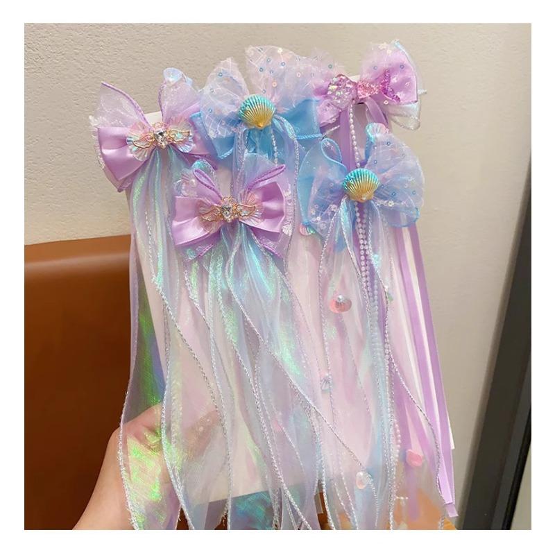 Mermaid Princess Children's Bow Hairpin Super Fairy Floating Yarn Clip Little Girl Birthday Performance Hair Accessories Girl Veil