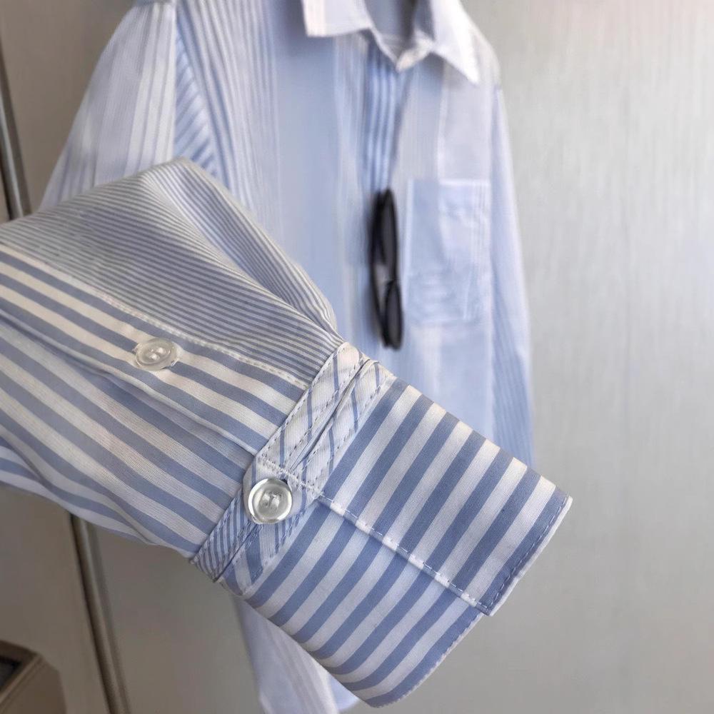 High-End Minimalist Striped Long-Sleeve Turn-Down Collar Shirt for Women