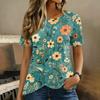 Women's Round Neck Short Sleeve Floral Print T Shirt Top with Button Detail Casual Lightweight Summer Blouse