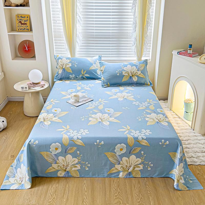 100% Cotton Country Floral Flat Sheet 3 Pieces Tulip Bed Sheet Set Soft Botanical Flower Blossoms Bed Cover with 2 Pillow Cases
