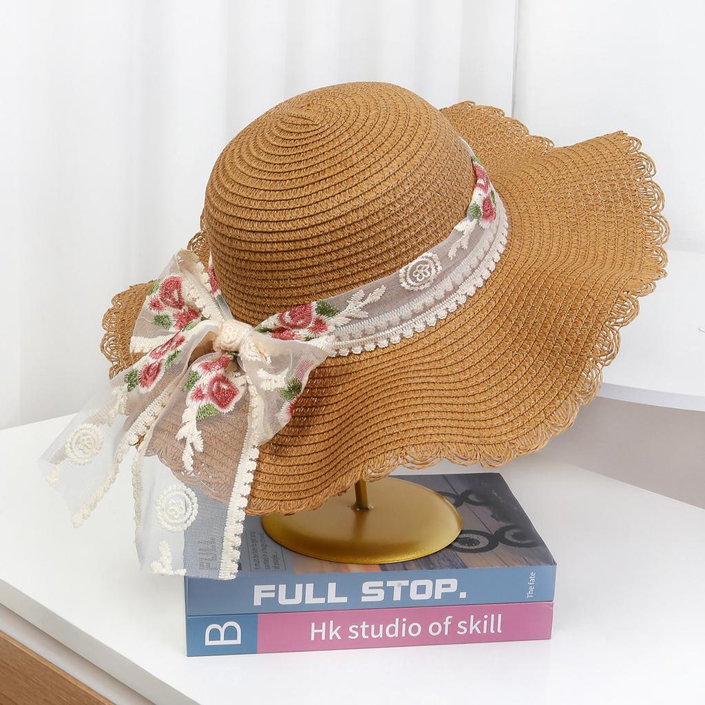Summer Bow Big Brim Sunshade Straw Hat Female Sweet and Cute Seaside Sunscreen Beach Vacation Hat Big Brim Hat