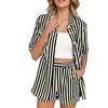 1116 new European and American style striped casual suit women's summer lapel collar short-sleeved shorts suit fashionable temperament wear