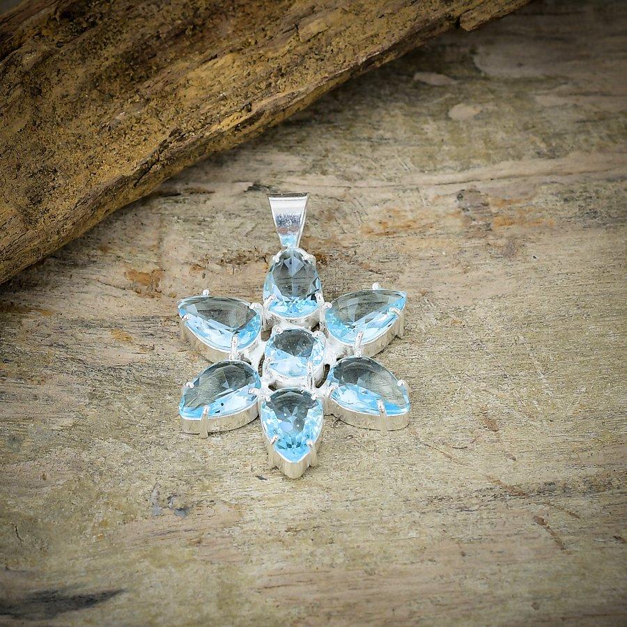 Swiss Blue Topaz Gemstone 925 Sterling Silver Jewelry Pendant 1.77" M-71