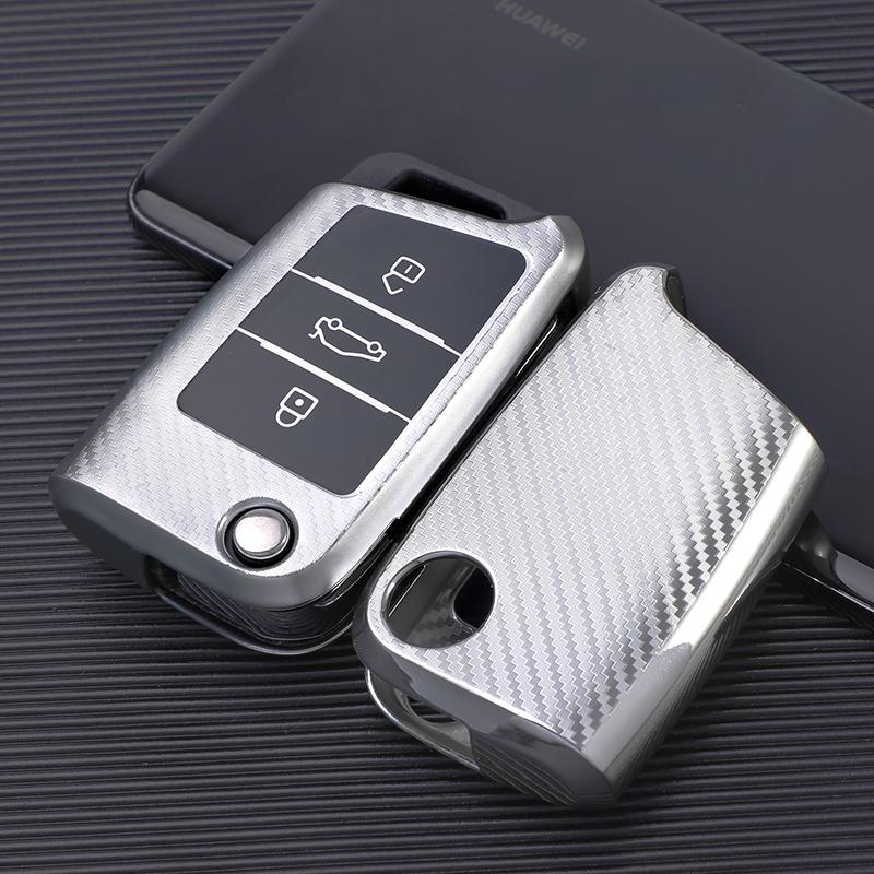 Car Key Case Cover Protector Protection Accessories TPU Carbon Fiber Car Key Case Auto for VW Golf-7 Tiguan-L POLO