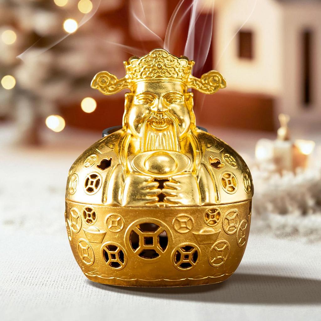 Alloy God of Wealth Mini Incense Burner Ornament Living Room Decoration Home Decor Family Church Aromatherapy Meditation