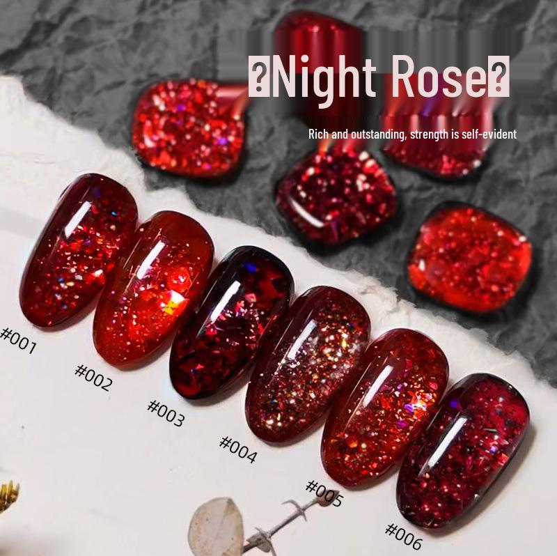 Super Flash Dark Night Rose Red Diamond Gel: Versatile Red Glitter Nail Art for Autumn/Winter