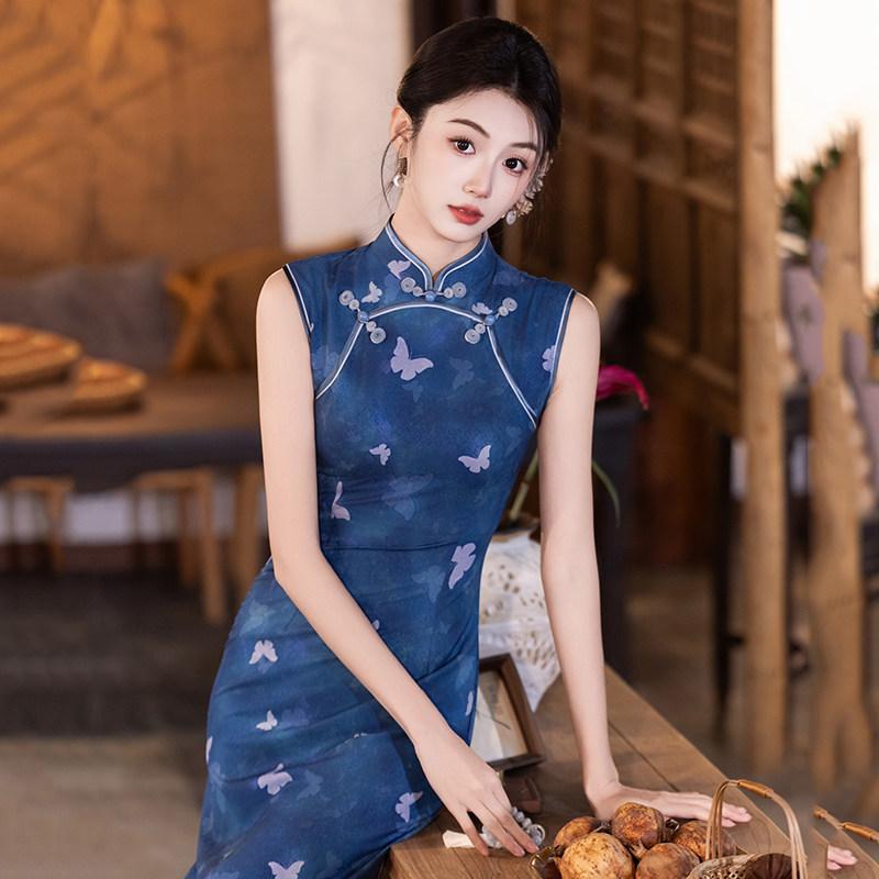 Blue sleeveless national style new Chinese Suzhou long cheongsam improved young 1011 new women's high sense summer