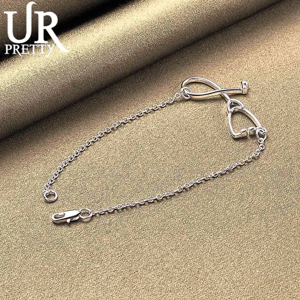 925 Sterling Silver Stethoscope Pendant Bracelet Fashion Wedding Jewelry
