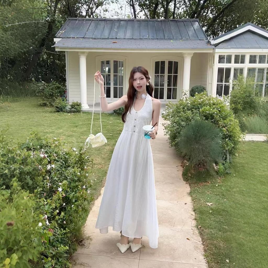 Elegant 2026 V-Neck Halter A-line Maxi Dress with Slimming Waist