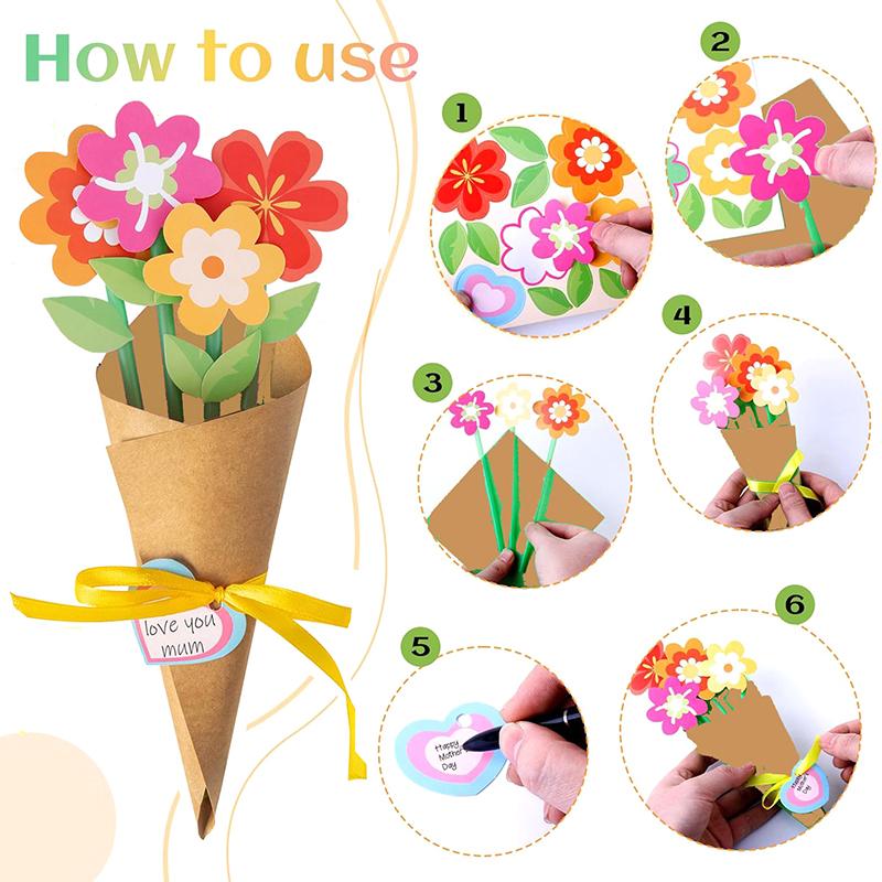 Flower Bouquet Craft Kit 24Pcs Teacher Appreciation Week Mother'S Day Flower Birthday Cards Diy Sister First Greeting Cards