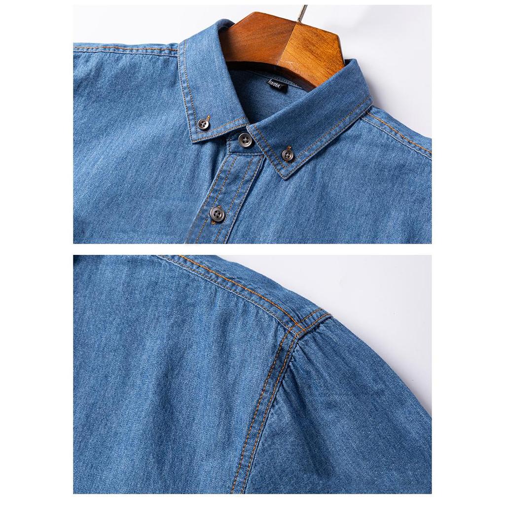 Men's Spring and Autumn Plus Size Loose Denim Loose Shirt Breathable Cardigan Simple Skin Friendly Casual Jacket