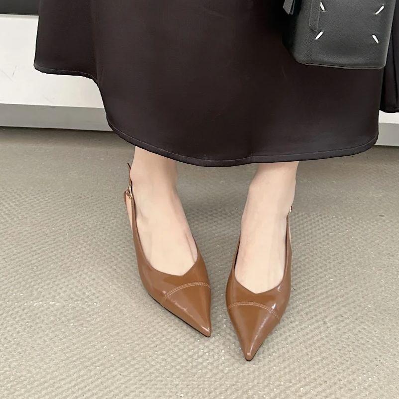 Fashion Bailamos 2025 New Women Sandals Fashion Slingback Woman Mules Shoes Pointed Toe Elegant Low-heel Shoes Pumps Dress Shoes Mujer