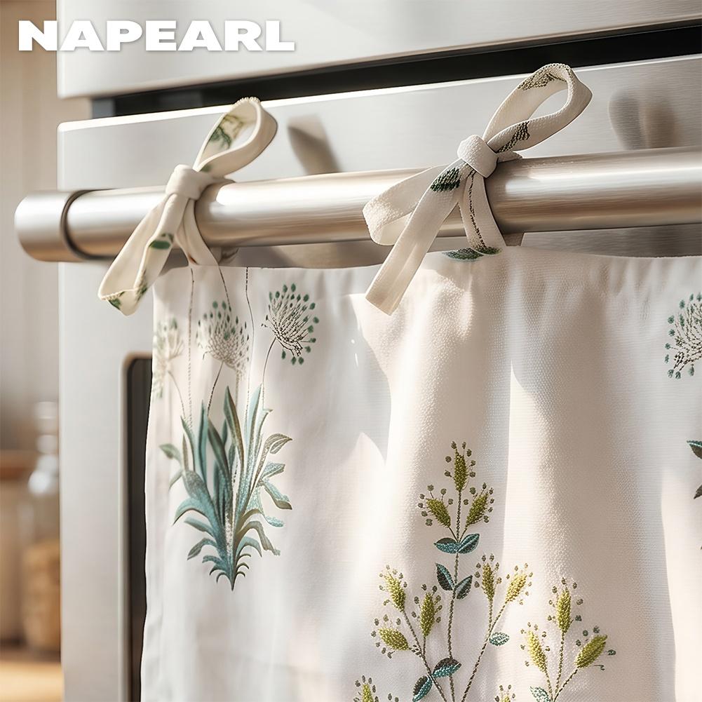 1PC NAPEARL Retro Green Plant Flower Oven Skirt, Lotus Leaf Lace Edge Decorative Oven Door Curtain for Kitchen Home Decor