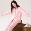Autumn and winter pajama set for women, pink printed pure cotton long-sleeved V-neck home outfit