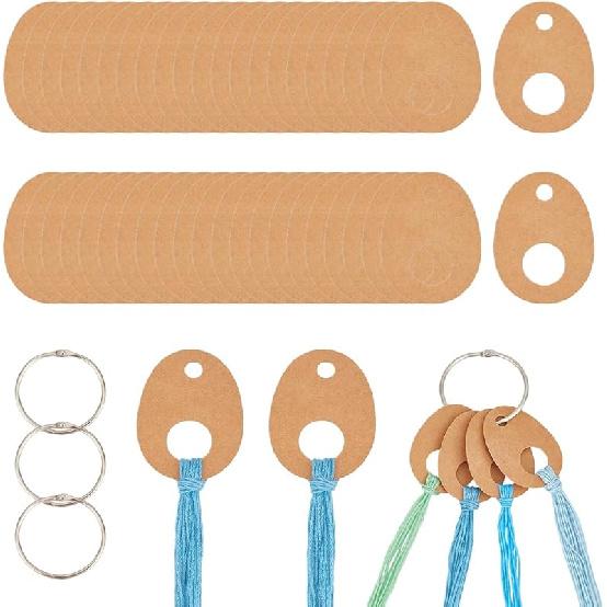 

BENECREAT 100 шт. Каплевидные органайзеры для ниток, Картонные бобины для намотки ниток цвета берла, Органайзер для бобин с вышивальными нитками с 4 шт. железными подвесными кольцами Teardrop