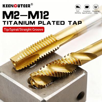Metric Titanium Plated HSS Spiral Point Tap Spiral Flute Tap M2 M2.5 M3 M4 M5 M6 M7 M8 M10 M12  Machine Plug Tap Screw Thread