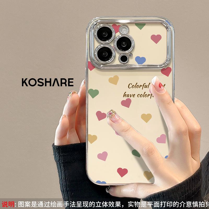 Color love bracelet is suitable for Apple 16promax mobile phone case iphone13 electroplating large window 15 silicone 14