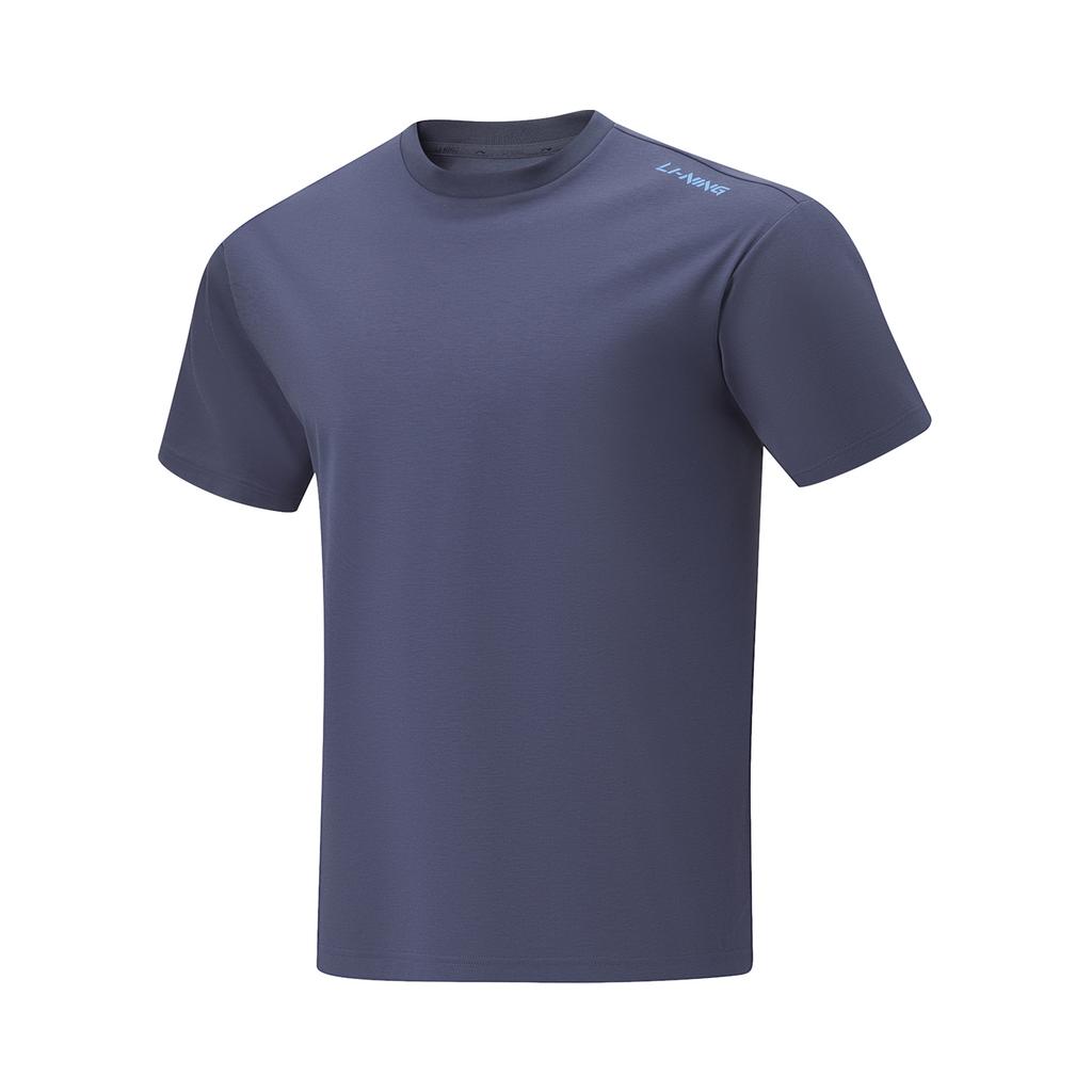 Li Ning Cooling Tea T Ice Silk Quick Dry Cool Solid Color Round Neck Casual Sports Short Sleeve T-Shirt Men Tops Mushan-Blue ATSU731-2