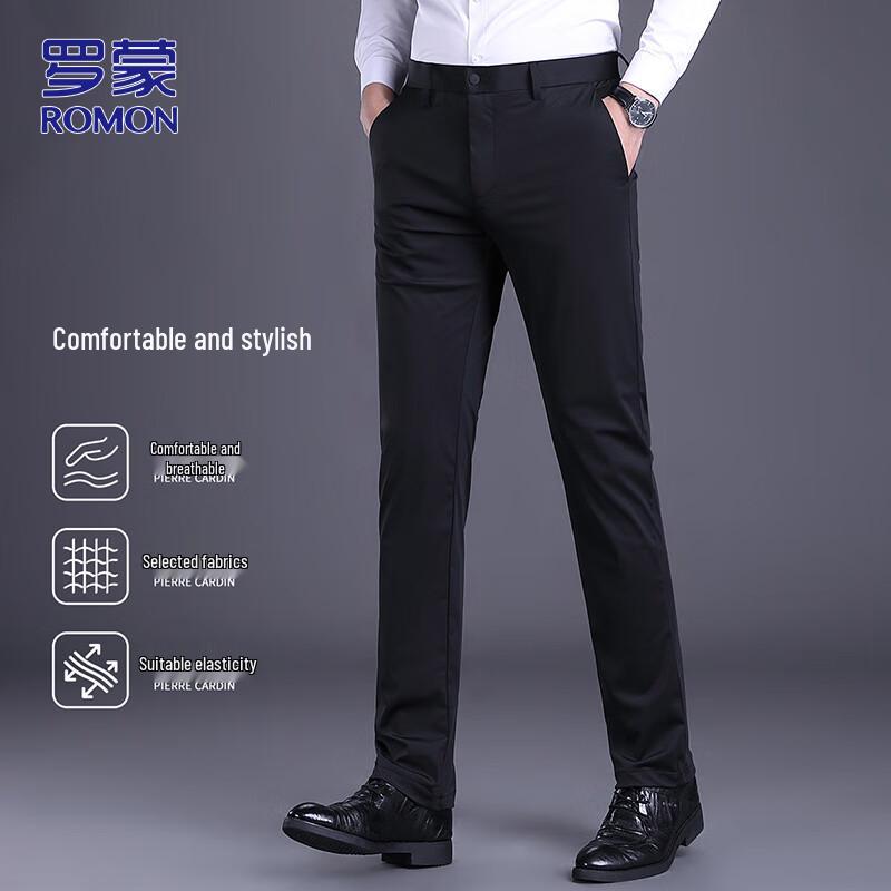 ROMON Men's Autumn/Winter Straight Fit Business Casual Pants
