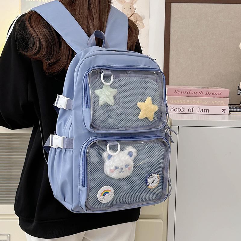 Transparent Anime Ryggsäck för Skolan, Vattentät Nylon JK-väska med Ryggskydd, Unisex Söt Expanderbar Ryggsäck