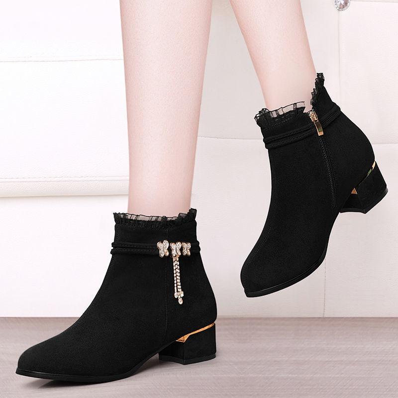 Suede boots women's middle heel autumn and winter new versatile middle heel thick heel fashion boots non-slip soft sole mother women's boots beautiful