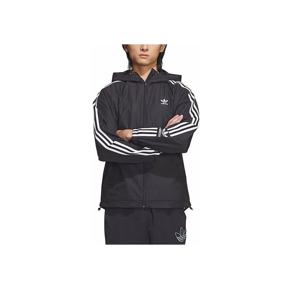 Adidas Originals Home Of Classics Series Signature Logo Hooded Zip Jacket Men Outerwear Black IK8673