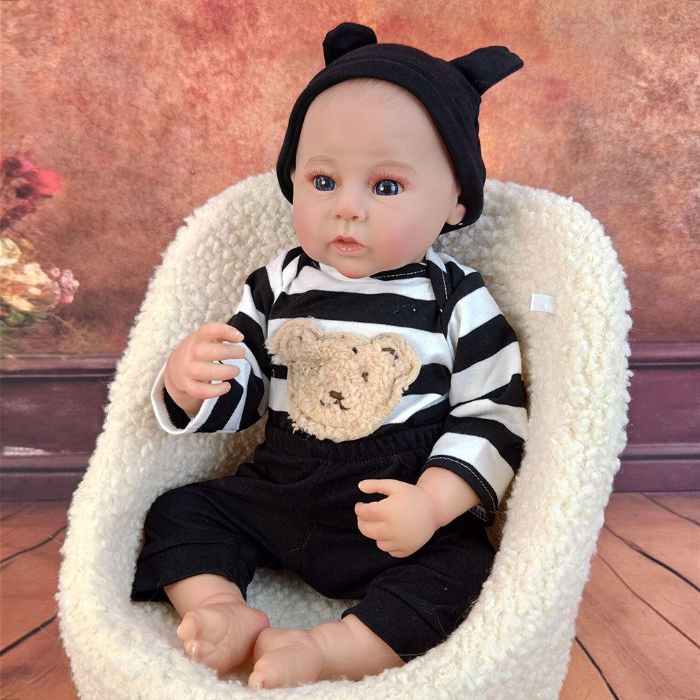 

46cm 18inch Full Vinyl Simulation Doll Cute Big Eyes Rebirth Dolls Soft Resistant To Falling Children s Soothing Companion Toy Festival Creative Gift 46cm Doll + clothes