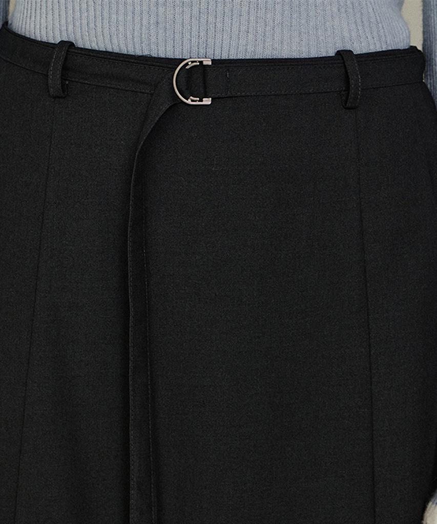 ITOV SEOUL Mid-Rise Wool Flare Belted Skirt Ch