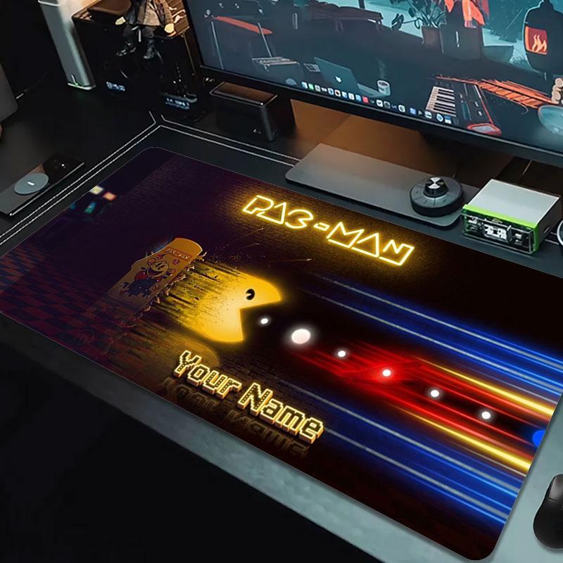 Pac-Man Custom Name Large Size Mouse Pad Large Gaming Table Cushion Non-slip Laptop Tablet Big Mousepad XXL Mat Mini PC Playmat With Lock Edge