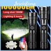 Ficklampa Hög 100000lm Kraftfull Uppladdningsbar Inbyggt Batteri Ficklampa Vattentät Zoom Ficklampa Utomhus Campingljus Fiskelampa