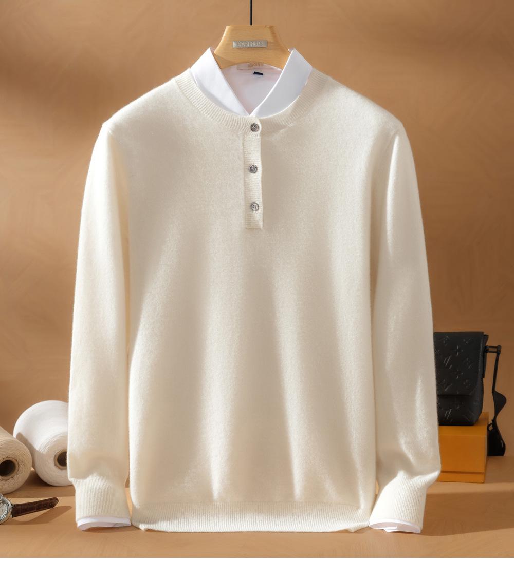 

Men s 100% Cashmere Mandarin Collar Pullover, Solid Color, Ideal for Young and Middle-Aged, Versatile Base Layer or Outerwear Sweater Medium білий