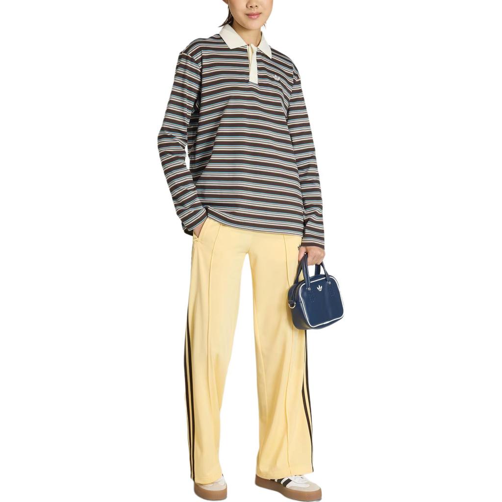 adidas Originals Women's Striped Long Sleeve Polo Shirt Brown Blue KU8352