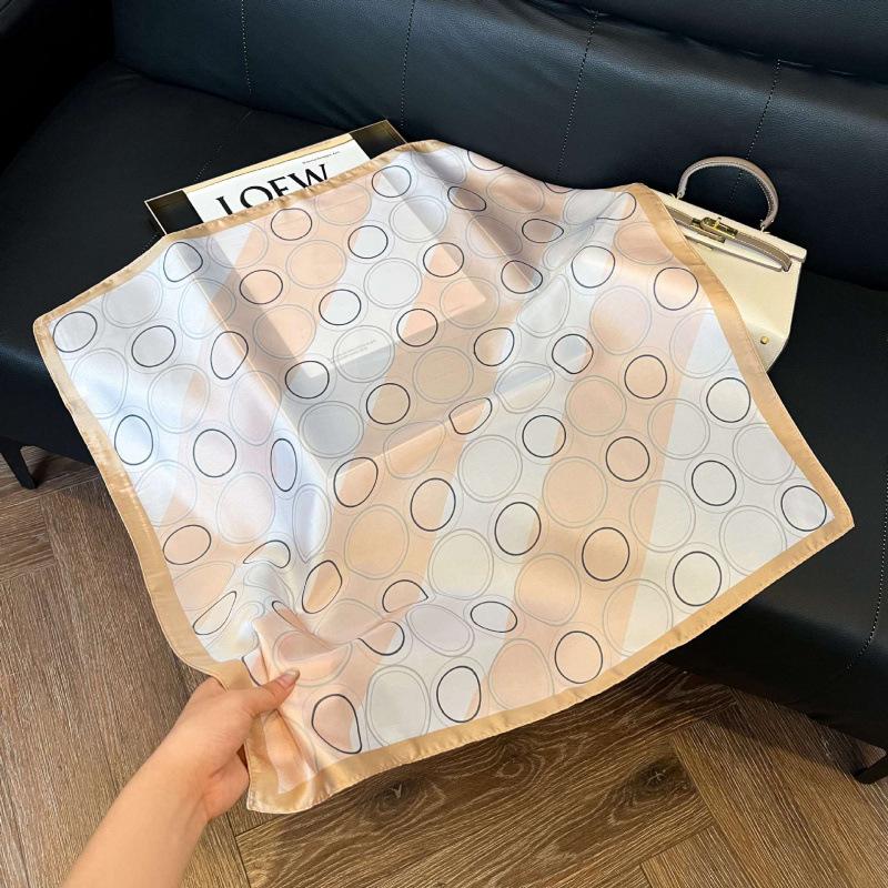 Fashion Black and White Printing Temperament Square Scarf Imitation Silk Korean Version Decorative Scarf Scarf Professional Decorative Shawl Silk Scar