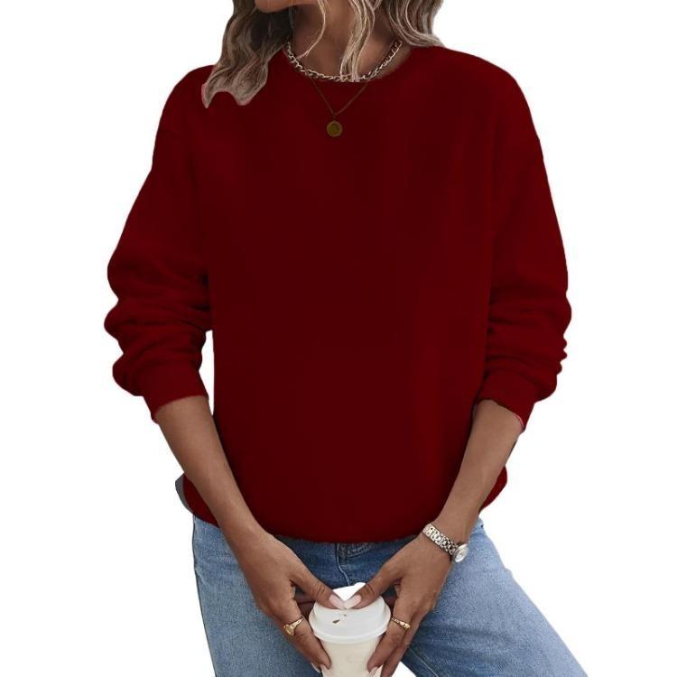 Lockere Passform Damen Hoodie Langarm Pullover Einfarbige Runde Halslinie Lässig