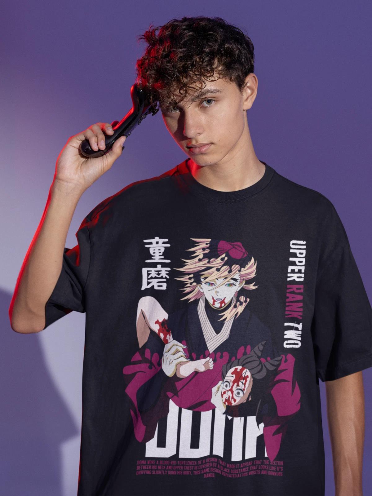 

Doma Kimetsu no Yaiba TShirt Demon Slayer Tanjiro Horror Anime shirt Summer Unisexs and Womens Breathable Tshirt Top S