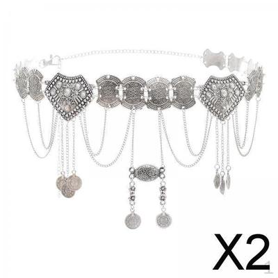 2x Retro Women Waist Chain, Belly Dance Belt, Tassels Costume Indian Dancing Outfit Alloy