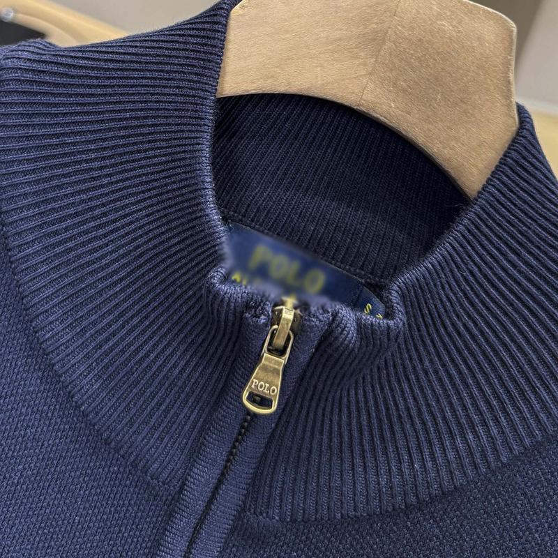 Men's Winter Half-High Collar Zipper Sweater with Embroidered Logo