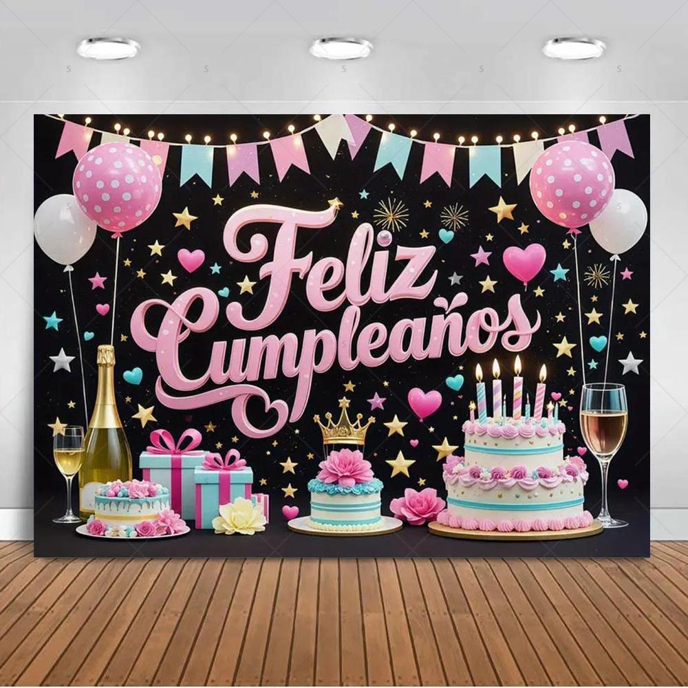 Spanish Happy Birthday Theme Background Supplies Colorful Balloon Birthday Party Decor Backdrop Banner Kid Gift Photo Shoot Prop