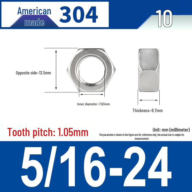 304 Edelstahl Grob- & Feingewinde Sechskantmutter für Zollschrauben (#4 bis 3/4)