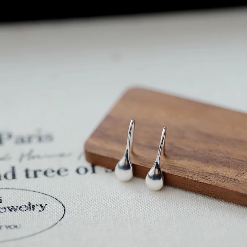 S925 Silver Water Droplet Stud Earrings for Women Minimalist Geometric Fine Jewelry Luxury Vintage Accessories