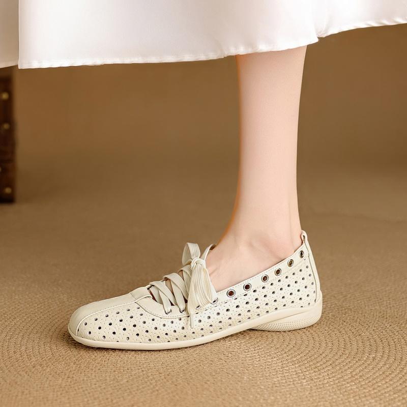 Fashion 2025 New Summer Genuine Leather Woman Loafers Women Shoes Square Toe Fashion Hollow Out Loafers Low Heel Ladies Shoes