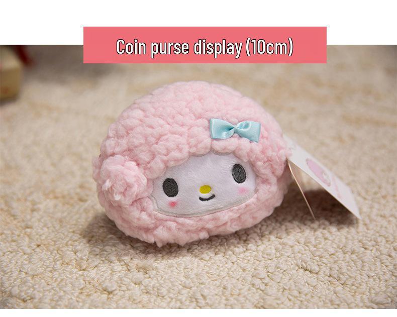 Sanrio Little Sheep Plush Coin Purse with Strawberry Charm & Bow