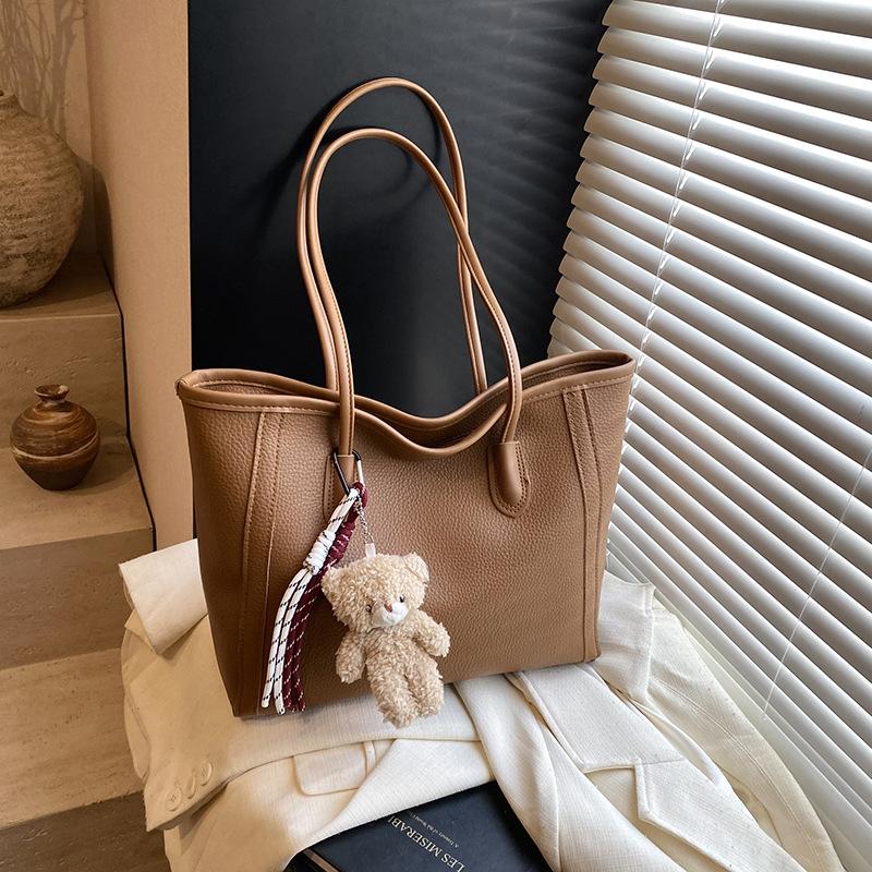 Large Capacity Fashion Tote Bag Women Detachable Charm Faux Leather Shoulder Bucket Purse Commuter Handbag