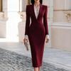 Robe moulante pour femme avec col et bordure en dentelle, manches longues