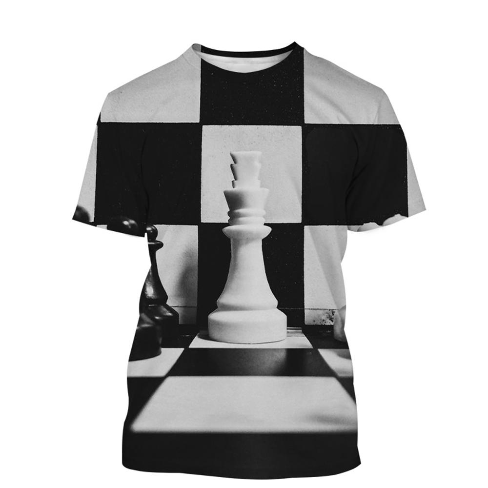 Newest Chess Game 3D Printing T Shirt Checkerboard Style Men's and Women's Casual Short-Sleeved T-Shirts