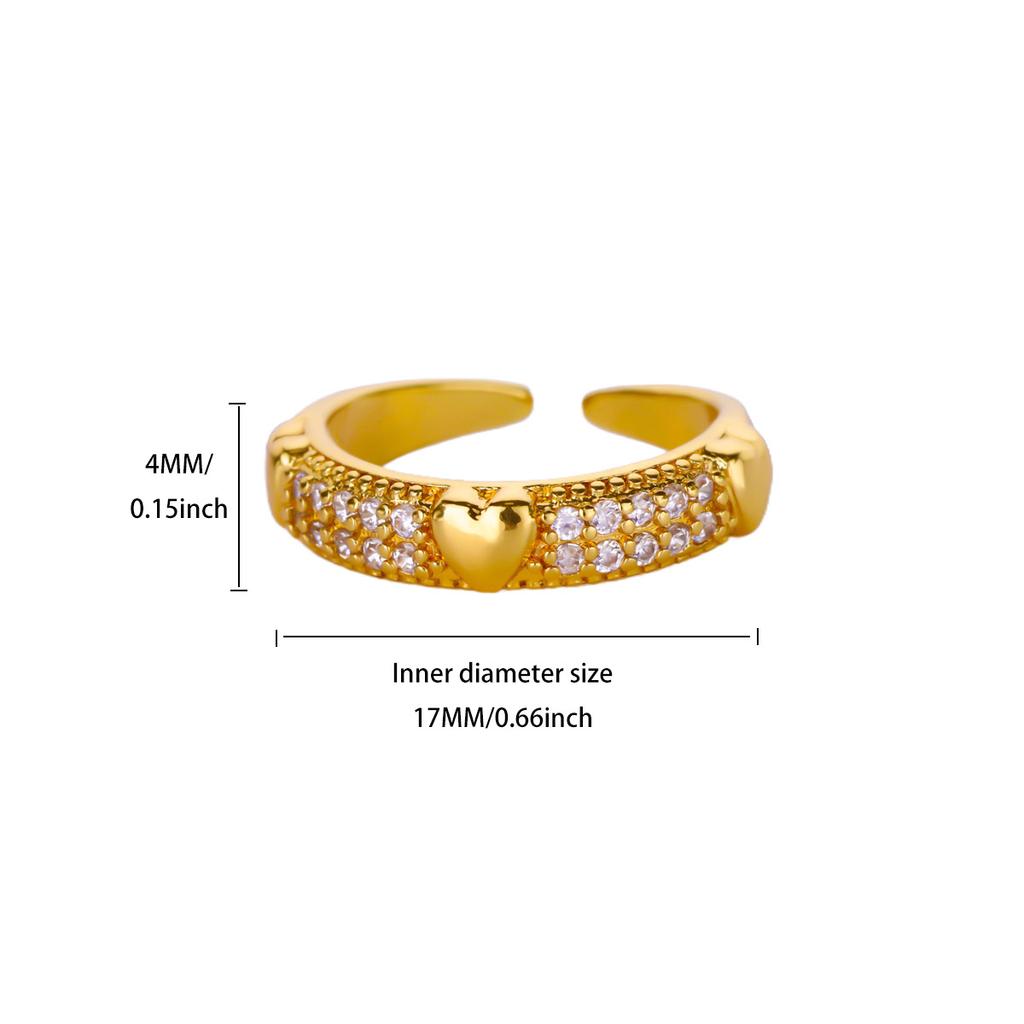 Classic Luxury Zircon Heart Rings For Women  Gold Plated Heart Opening Ring Wedding Aesthetic Christmas Jewelry Gift