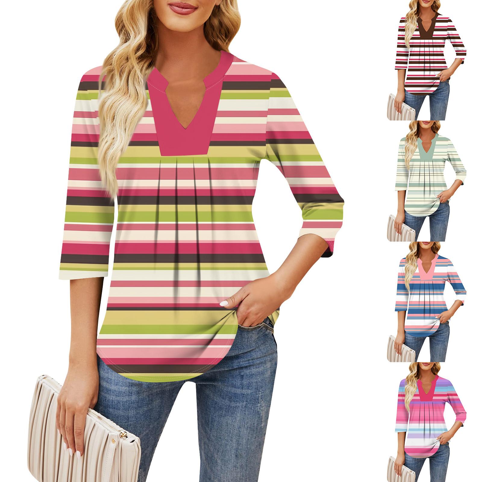 

Женские повседневные свободные футболки с рукавом семь четвертей с v-образным вырезом на груди и рюшами с принтом, топы