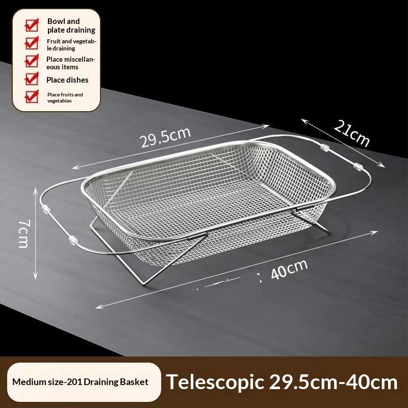 Adjustable Arm Stainless Steel Sink Drain Basket Expandable Rust Proof Mesh for Home Kitchen Vegetable Washing Food Drying