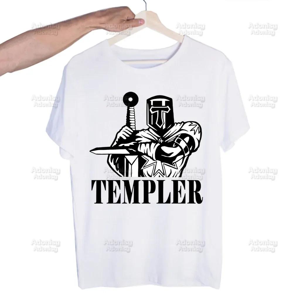 Medieval Knights Templar Printed T Shirt Men Retro Washed Tops Tees Harajuku Tshirt Streetwear Hip Hop Male T-shirts