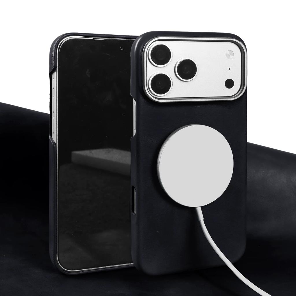Genuine Waxed Oil Leather Phone Case for iPhone 17 Pro Max Premium Business Slim Full Wrap Magnetic Shockproof Cover for 16 Pro 15 14 13
